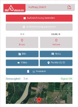 Laufende Aufzeichnung mit Bild-, Notiz-, Video- und Kontrollpunkt-Schaltflächen